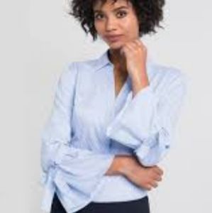 The Limited Blue Pinstriped Tie Sleeve Blouse